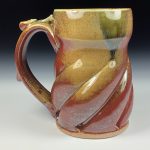 Handmade Ceramic Coffee Mug: Iron Red with White Ash Twisted Stoneware Pottery -  item 3784