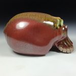 Handmade Stoneware Wheel-Thrown Skull Sculpture:  Iron Red with White Ash Art Pottery Decoration - item 3826 - Image 3