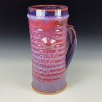 Large Handmade Stoneware Coffee Mug: Purple Red Glaze, Bamboo Slip Trail Wiggle Bump - item 3715 - Image 3