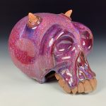 Handmade Stoneware Wheel-Thrown Skull Sculpture: Red Art Pottery Decoration - item 3879 - Image 2