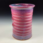 Handmade Stoneware Utensil Holder: Red Glaze Wiggle Bump Pottery Vase- item 3838