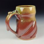 Handmade Stoneware Coffee Mug: Iron Red with White Ash Glaze, Twisted Pottery Tea Mug  - item 3758