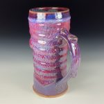 Big Handmade Stoneware Coffee Mug: Purple Red Glaze, Slip Dotted Wiggle Bump Pottery Tea Mug  - item 3723 - Image 2