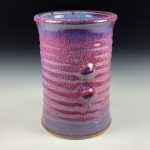 Handmade Stoneware Utensil Holder: Red Glaze Wiggle Bump Pottery Vase- item 3839 - Image 3