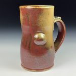 Handmade Stoneware Coffee Mug: Iron Red with White Ash Glaze, Twisted, Bamboo Slip Bump - item 3768 - Image 3