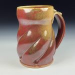 Handmade Stoneware Coffee Mug: Iron Red with White Ash Glaze, Twisted - item 3764 - Image 3