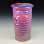 Handmade Stoneware Utensil Holder: Red Glaze Wiggle Bump Pottery Vase - item 3809 - Image 2