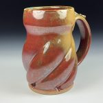 Handmade Stoneware Coffee Mug: Iron Red with White Ash Glaze, Twisted - item 3772 - Image 3