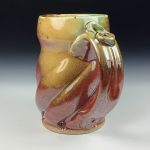 Handmade Stoneware Coffee Mug: Iron Red with White Ash Glaze, Twisted - item 3772 - Image 2