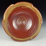 Handmade ceramic artisanal pottery bowls dinnerware stoneware serving bowls centerpiece - iron red with white ash scalloped rim serving bowl 3678 - Image 2