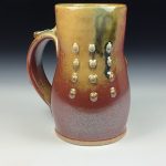 Handmade Ceramic Coffee Mug: Iron Red with White Ash Bamboo Slip Bump Stoneware Pottery - item 3777