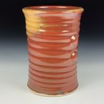 Handmade Stoneware Utensil Holder: Iron Red with White Ash Glaze Wiggle Bump Pottery Vase - item 3812 - Image 3