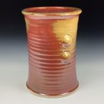 Handmade Stoneware Utensil Holder: Iron Red with White Ash Glaze Wiggle Bump Pottery Vase - item 3813 - Image 2
