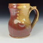 Handmade Stoneware Coffee Mug: Iron Red with White Ash Glaze, Bamboo Slip-Trailed Bump Pottery Tea Mug - item 3657 - Image 2