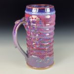 Large Handmade Stoneware Coffee Mug: Purple Red Glaze, Bamboo Wiggle - item 3730
