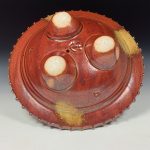 Handmade stoneware art abstract ceramic sculptures pottery decoration UFO - Red wheel thrown enclosed form altered sculpture - item 3823 - Image 3