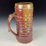 Big Handmade Stoneware Coffee Mug: Iron Red with White Ash Glaze, Slip Dotted Wiggle Bump Pottery Tea Mug - item 3722