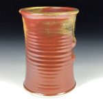 Handmade Stoneware Utensil Holder: Iron Red with White Ash Glaze Wiggle Bump Pottery Vase - item 3813 - Image 3