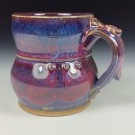 Handmade Stoneware Coffee Mug: Purple Glaze, Slip Trail Dotted Pottery Tea Mug - item 3669 - Image 2