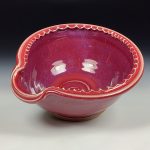 Handmade Ceramic Stoneware Spiral Deep Spoon Rest - Deep Red Glaze with Dotted Rim - item 3868