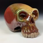 Handmade Stoneware Wheel-Thrown Skull Sculpture:  Iron Red with White Ash Art Pottery Decoration - item 3826