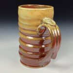 Handmade Stoneware Coffee Mug: Iron Red with White Ash Glaze, Wiggle Pottery Tea Mug - item 3863 - Image 2