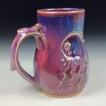 Handmade Stoneware Coffee Mug: Purple Red Glaze, Jellyfish Slip Bump - item 3766