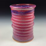 Handmade Stoneware Utensil Holder: Red Glaze Bump Pottery Vase - item 3836
