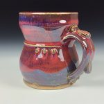 Handmade Stoneware Coffee Mug: Red Glaze, Slip Trail Dotted Pottery Tea Mug - item 3668 - Image 2