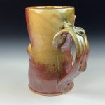 Handmade Ceramic Coffee Mug: Iron Red with White Ash Bamboo Slip Bump Stoneware Pottery- 3782 - Image 2