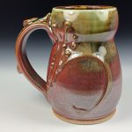 Handmade Ceramic Coffee Mug: Iron Red with White Ash Bamboo Slip Bump Stoneware Pottery - item 3786