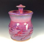 Handmade stoneware art ceramic pottery sugar jar - red purple twist item  3887