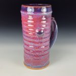 Large Handmade Stoneware Coffee Mug: Purple Red Glaze, Bamboo Slip Trail Wiggle Bump - item 3713 - Image 3
