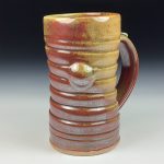 Handmade Stoneware Coffee Mug: Iron Red with White Ash Glaze, Slip Dotted Bump Wiggle Pottery Tea Mug - item 3795 - Image 3