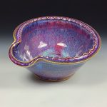 Handmade Ceramic Stoneware Spiral Deep Spoon Rest - Purple Red Glaze with Dotted Rim - item 3876