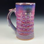 Handmade Stoneware Coffee Mug: Purple Red Glaze, Slip Dotted Bump Wiggle Pottery Tea Mug - item 3794