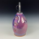 Handmade Ceramic Olive Oil Dispenser: Purple Red Glazed with Slip-Dotted Bump Stoneware Cruet - item 3734