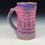 Handmade Stoneware Coffee Mug: Purple Red Glaze, Slip Dotted Bump Wiggle Pottery Tea Mug - item 3798