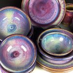 Handmade ceramic artisanal pottery dinnerware stoneware 4 plate setting - Purple item 3897 - Image 2