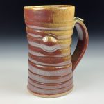 Handmade Ceramic Coffee Mug: Iron Red with White Ash Glazed, Slip Dotted, Wiggle, Bump Stoneware Pottery - Item 3793 - Image 3