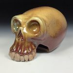 Handmade Stoneware Wheel-Thrown Skull Sculpture:  Iron Red with White Ash Art Pottery Decoration - item 3826 - Image 5
