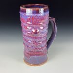 Big Handmade Stoneware Coffee Mug: Purple Red Glaze, Slip Dotted Wiggle Bump Pottery Tea Mug  - item 3723 - Image 3