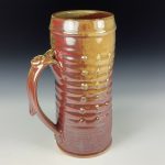 Big Handmade Stoneware Coffee Mug: Iron Red with White Ash Glaze, Slip Dotted Wiggle Bump Pottery Tea Mug - item 3724