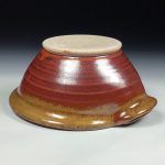 Handmade Ceramic Stoneware Spiral Deep Spoon Rest - Iron Red with White Ash Glaze with Dotted Rim - item 3874 - Image 3