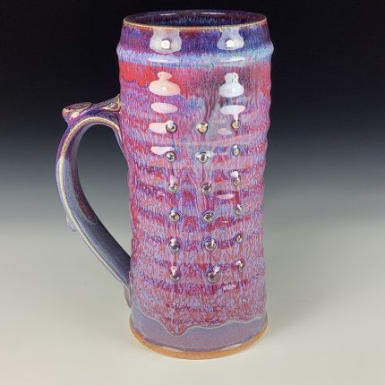 Large Handmade Stoneware Coffee Mug: Purple Red Glaze, Bamboo Slip Trail Wiggle Bump - item  3712