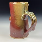 Handmade Ceramic Coffee Mug: Iron Red with White Ash Bamboo Slip Bump Stoneware Pottery - item 3778 - Image 2