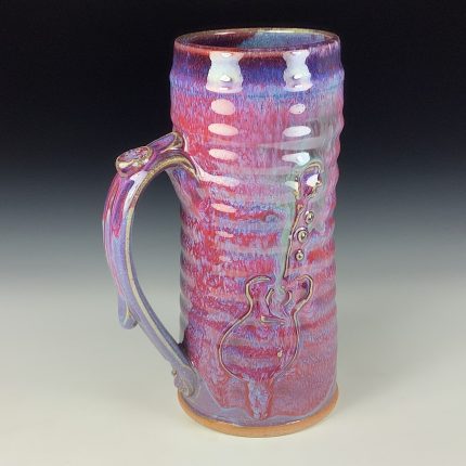 Large Handmade Stoneware Coffee Mug: Purple Red Glaze, Guitar Wiggle Bump - item 3727