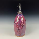 Handmade Ceramic Olive Oil Dispenser: Purple Red Glazed with Bamboo Slip-Trail Bump Stoneware Cruet - item 3755