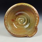 Handmade Ceramic Stoneware Spiral Deep Spoon Rest - Iron Red with White Ash Glaze with Dotted Rim - item  3870 - Image 2