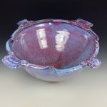 Handmade ceramic artisanal pottery bowls dinnerware stoneware serving bowls centerpiece - Large purple twisted rim with handles 3681